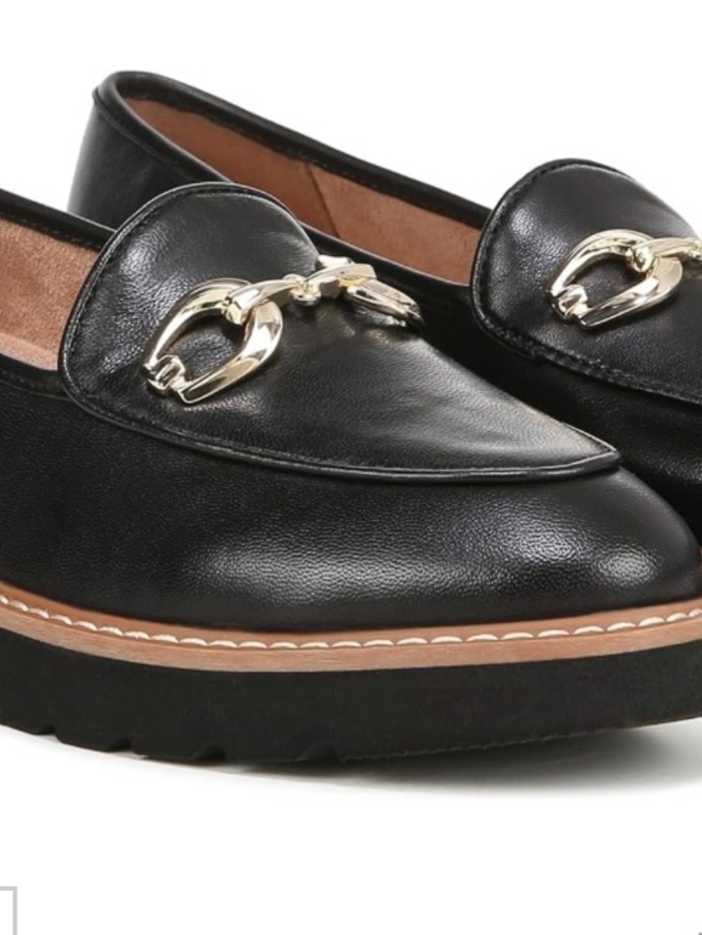 Naturalizer Black Leather Loafers with Gold Horsebit